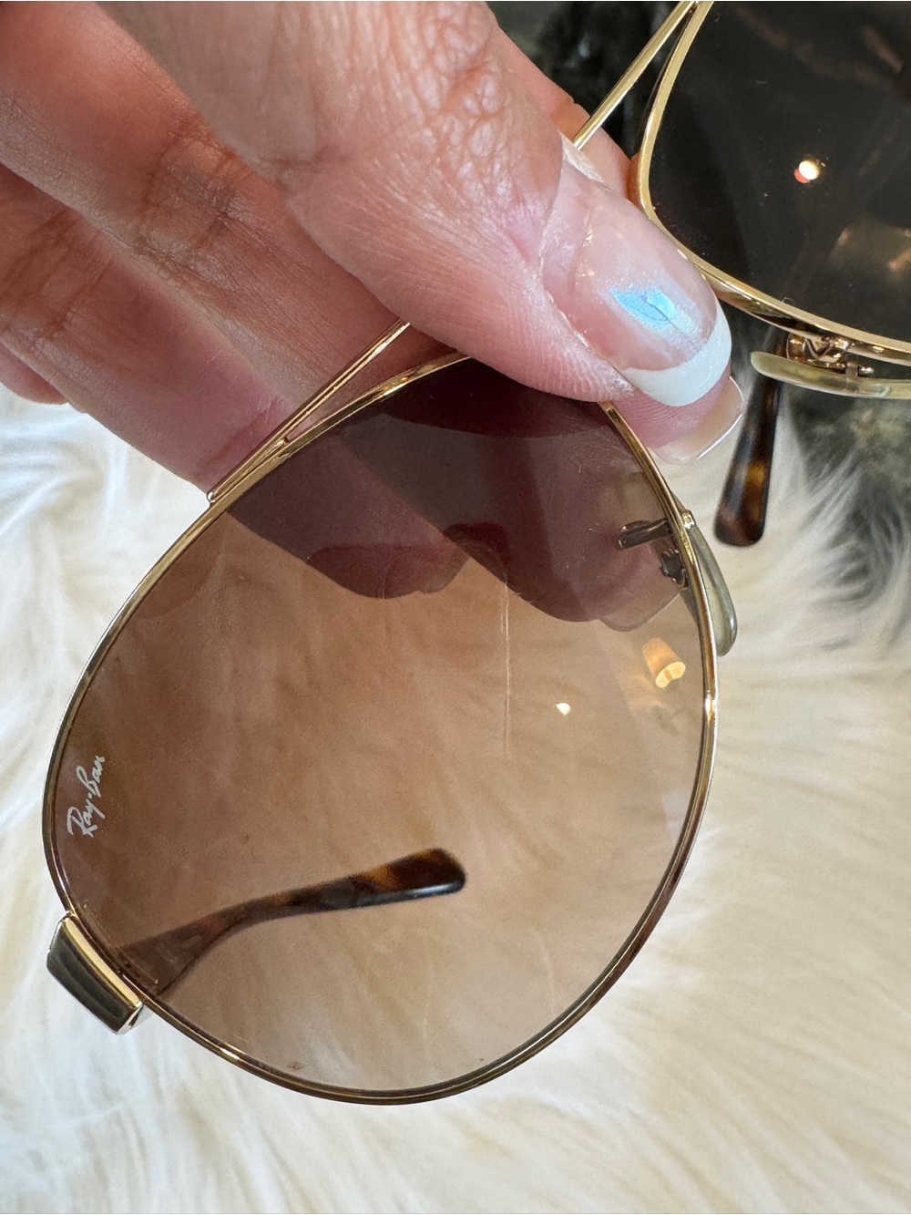 Ray-Ban Gold Frame Brown Aviator Sunglasses with Tortoise Shell Accents - Picture 7 of 11